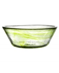 With streaks of sheer color in Kosta Boda glass, the Mine serving bowl accents any table with eye-catching artistry. Designed by Ulrika Hydman-Vallien. With streaks of sheer color in Kosta Boda glass, the Mine serving bowl accents any table with eye-catching artistry. Designed by Ulrika Hydman-Vallien.
