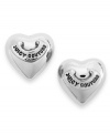 Blow a kiss with these lovely puffed up stud earrings from Juicy Couture. In a heart design with black logo detail. Crafted in silver tone mixed metal. Approximate diameter: 1/4 inch.