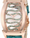 Swisstek SK81901L Limited Edition Swiss Rose-Gold-Plated Watch With Natural Emeralds, Aquatic Leather Strap, Sapphire Crystal And Sapphire Exhibition Caseback