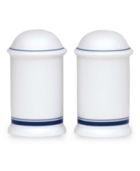 Named for a trendy Copenhagen neighborhood but designed with timeless style, Christianshavn Blue salt and pepper shakers feature a double band of navy in pristine white porcelain. From Dansk. Named for a trendy Copenhagen neighborhood but designed with timeless style, Christianshavn Blue salt and pepper shakers feature a double band of navy in pristine white porcelain. From Dansk.