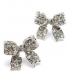 Adorable 3/4 Ribbon Bow Stud Earrings with Sparkling Clear Austrian Crystals - Silver Rhodium Plated