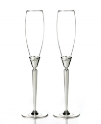 Toast the bride and groom with Modern Love flutes. Silver-plated stems adorned with a sparkling floral motif give way to a glass of celebratory bubbly. Toast the bride and groom with Modern Love flutes. Silver-plated stems adorned with a sparkling floral motif give way to a glass of celebratory bubbly.