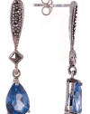 Sterling Silver Pear Shaped Blue Topaz CZ Marcasite Drop Earring