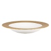 A scintillating band adorns the perimeter of this alluring soup bowl, sprinkled with gold dust for dramatic effect, and crafted with a classic shape that suits all your formal presentations.