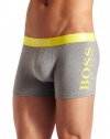 HUGO BOSS Men's Logo Boxer Brief, Grey/Yellow, Large