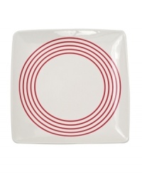 Round out casual meals with the Circa platter. Superior durability and rings of cherry red on white fashion your table in the effortless modern style of Salt&Pepper's square plates. Round out casual meals with the Circa platter. Superior durability and rings of cherry red on white fashion your table in the effortless modern style of Salt&Pepper's square plates.