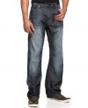 A dark wash and wrinkled details give these Sean John jeans a hip rugged style.