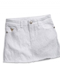 GUESS Kids Girls Big Girl Denim Skort with Lace, WHITE (7) GUESS Kids Girls Big Girl Denim Skort with Lace, WHITE (7)