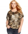 Salute the metallic trend with MICHAEL Michael Kors' short sleeve plus size top, showcasing a sequined front.