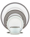 With the bands. The Parker Place oval platter creates instant ambiance with rings of platinum, black and pale blue in sleek bone china. From kate spade new york.