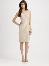 This sleek, form-fitting strapless style is trimmed at the neckline with delicate lace.StraplessLace trimPiped princess seamsBack ventConcealed back zipFully linedAbout 23 from natural waistPolyesterDry cleanImported of Italian fabricModel shown is 5'9½ (176cm) wearing US size 4. This sleek, form-fitting strapless style is trimmed at the neckline with delicate lace.StraplessLace trimPiped princess seamsBack ventConcealed back zipFully linedAbout 23 from natural waistPolyesterDry cleanImported of Italian fabricModel shown is 5'9½ (176cm) wearing US size 4.
