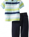 Nautica Sportswear Kids Baby-boys Infant Short Sleeve Striped Polo with Denim Pant