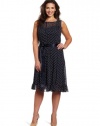 Jessica Howard Women's Plus-Size Sleeveless Dot Pintuck Dress