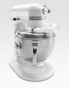 A high-performance, professional-level mixer with a powerful motor and a large stainless steel bowl that can effectively mix up to 14 cups of flour per batch and powerfully churn through yeast bread dough and triple batches of cookie dough. For use with US power sockets only.