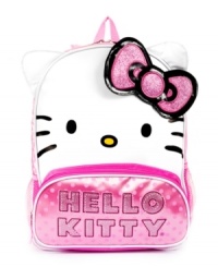 Turn her backpack into a kitty with the ear and glitter bow details on this backpack from Hello Kitty. Turn her backpack into a kitty with the ear and glitter bow details on this backpack from Hello Kitty.