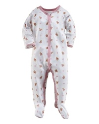 Adorable long-sleeved footed coverall in breathable cotton mesh, mercerized for a lustrous sheen. Adorable long-sleeved footed coverall in breathable cotton mesh, mercerized for a lustrous sheen.