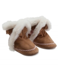 These Suede booties by Robeez will give your little one sweet style, toasty toes, and a fit so cozy they'll never want to slip them off. These Suede booties by Robeez will give your little one sweet style, toasty toes, and a fit so cozy they'll never want to slip them off.