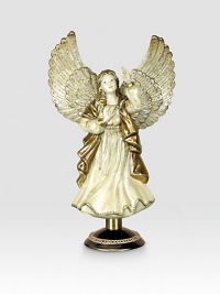 From the Jay Strongwater Angelic collection a palette of creams, golds and silver accents have been painted on this finely detailed Angel Tree Topper.Stand includedCrystalGlassHandmade, hand-painted and hand-set15H X 9W X 5.5DImported From the Jay Strongwater Angelic collection a palette of creams, golds and silver accents have been painted on this finely detailed Angel Tree Topper.Stand includedCrystalGlassHandmade, hand-painted and hand-set15H X 9W X 5.5DImported