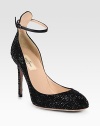 An adjustable leather ankle strap updates this glittery Swarovski crystal-coated suede pump. Self-covered heel, 4¼ (110mm)Swarovski crystal-coated suede upperAdjustable leather ankle strapLeather lining and solePadded insoleMade in Italy