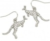 Adorable Sparkling Clear Crystal 1 Kangaroo Charms Dangle Earrings Silver with Rhodium Plating