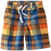 Nautica Sportswear Kids Boys 2-7 Plaid Swim Trunk, Orange, Large