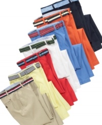 Easy like Sunday mornings. It'll be simple for him to dress up or down comfortably with a pair of these flat-front slim-fit pants from Tommy Hilfiger. Easy like Sunday mornings. It'll be simple for him to dress up or down comfortably with a pair of these flat-front slim-fit pants from Tommy Hilfiger.