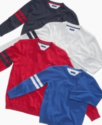These Tommy Hilfiger sweaters are available in a variety of colors to make his fall style iconic. These Tommy Hilfiger sweaters are available in a variety of colors to make his fall style iconic.