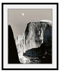 The force of Half Dome, contained in a black satin, deep profile frame. Famous for his black and white renderings of America's national parks, photographer Ansel Adams captures Yosemite's most well-known site under dramatic shadows. The force of Half Dome, contained in a black satin, deep profile frame. Famous for his black and white renderings of America's national parks, photographer Ansel Adams captures Yosemite's most well-known site under dramatic shadows.