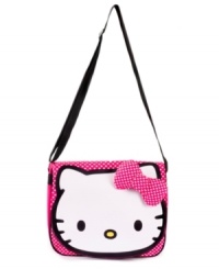 Long-distance style. The cute looks of this messenger bag from Hello Kitty will carry her look through her many travels. Long-distance style. The cute looks of this messenger bag from Hello Kitty will carry her look through her many travels.
