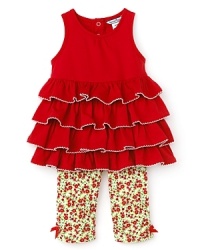 Tiers of joy and ruffles spring forth from this oh-so feminine Hartstrings set. Cascading ruffles atop colorfully floral printed leggings make this two-piece duo a must click. Tiers of joy and ruffles spring forth from this oh-so feminine Hartstrings set. Cascading ruffles atop colorfully floral printed leggings make this two-piece duo a must click.