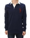 Polo Ralph Lauren Men's Custom Fit Long Sleeve Polo Shirt Big Pony Navy Blue