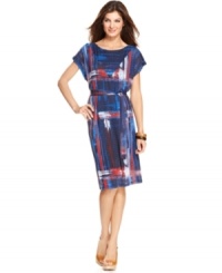 Show your artistic side in J Jones New York's printed, pleated dress. An abstract painterly print and easy-to-wear silhouette make it an everyday classic. Show your artistic side in J Jones New York's printed, pleated dress. An abstract painterly print and easy-to-wear silhouette make it an everyday classic.