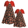 Size-5,BNJ-7059B 2-Piece RED BLACK MULTI FLORAL PRINT MESH OVERLAY Special Occasion Flower Girl Holiday Party Dress/Sweater Set,B37059 Bonnie Jean LITTLE GIRLS