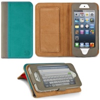Aqua-Gray VG Faux Leather Standalone Case for Apple iPhone 5 & Apple iPod Touch 5 (Compatible with All Models) + Mirror Screen Protector Aqua-Gray VG Faux Leather Standalone Case for Apple iPhone 5 & Apple iPod Touch 5 (Compatible with All Models) + Mirror Screen Protector