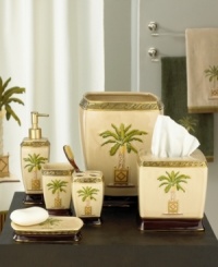Bring the sultry sophistication of the tropics into your bathroom with this Banana Palm wastebasket. Adorned with palm trees, this basket will turn tidying up into a beach side voyage. Bring the sultry sophistication of the tropics into your bathroom with this Banana Palm wastebasket. Adorned with palm trees, this basket will turn tidying up into a beach side voyage.