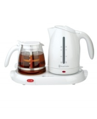 For a richer pour, this glass tea pot with removable filter and warming tray duo takes care of everything, bringing water to a boil and keeping your favorite blend piping hot and on hand. 3-year limited warranty. For a richer pour, this glass tea pot with removable filter and warming tray duo takes care of everything, bringing water to a boil and keeping your favorite blend piping hot and on hand. 3-year limited warranty.