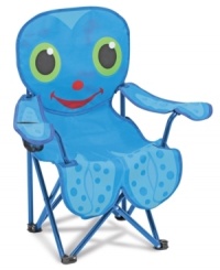 With vibrant colors and adorable Flex Octopus artwork, this portable chair has style to spare! It opens to reveal a comfy seat and handy cup holder, then folds easily to store in the matching cinch-close pouch. With smooth plastic foot pads to protect floors, it's suitable for use indoors or out. With vibrant colors and adorable Flex Octopus artwork, this portable chair has style to spare! It opens to reveal a comfy seat and handy cup holder, then folds easily to store in the matching cinch-close pouch. With smooth plastic foot pads to protect floors, it's suitable for use indoors or out.