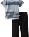 Splendid Littles Baby-boys Infant Vintage Stripe V-Neck Tee Set, Sky, 6-12 Months