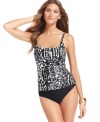 Opt for a little contrast to your poolside look with Island Escape's chic printed tankini top!