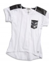 GUESS Kids Girls Big Girl Contrast High-Low Top, WHITE (10/12)