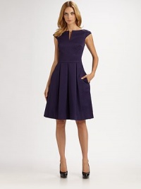 EXCLUSIVELY AT SAKS. This feminine jacquard design has a slightly retro sensibility.Vented boatneckCap sleevesPleated skirtSide slash pocketsConcealed back zipFully linedAbout 25 from natural waist67% cotton/33% polyesterDry cleanMade in USA of imported fabricModel shown is 5'10½ (177cm) wearing US size 4.OUR FIT MODEL RECOMMENDS ordering true size. EXCLUSIVELY AT SAKS. This feminine jacquard design has a slightly retro sensibility.Vented boatneckCap sleevesPleated skirtSide slash pocketsConcealed back zipFully linedAbout 25 from natural waist67% cotton/33% polyesterDry cleanMade in USA of imported fabricModel shown is 5'10½ (177cm) wearing US size 4.OUR FIT MODEL RECOMMENDS ordering true size.