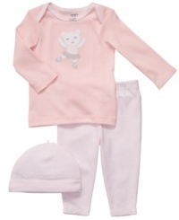 Put on your dancing shoes and take her for a twirl in this super sweet 3-piece dancing bear shirt, striped pants and hat set from Carter's. Put on your dancing shoes and take her for a twirl in this super sweet 3-piece dancing bear shirt, striped pants and hat set from Carter's.