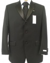 Calvin Klein Mens SB 3 Button Solid Black Wool Tuxedo