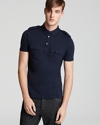 A modern silhouette rendered in soft cotton jersey features a double-pocket design that's military inspired and utterly cool. A modern silhouette rendered in soft cotton jersey features a double-pocket design that's military inspired and utterly cool.