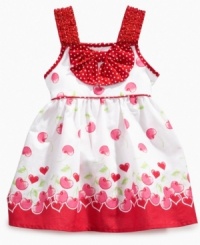 She'll be as sweet as cherry pie in this delightful sundress with matching bloomers from Nannette. She'll be as sweet as cherry pie in this delightful sundress with matching bloomers from Nannette.