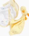 A fun rattle head, cute ducky face, and fuzzy soft side with silky lining make this snuggle buddy from Carter's. perfect for playtime and cuddling.