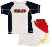 Nautica Infant Boys White Print Rash Guard Swim Top/Shorts 2 Pc Set 12M 18M 24M