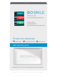 GO SMiLE's exclusive Ampoule Technology Delivery System lets you polish your teeth and keep them white with deliciously refreshing Touch Up ampoules. Get a just-brushed feeling - anytime, anywhere. Flip, Pop, Touch Up! Includes carrying case. 14 ampoules, .02 oz. each. GO SMiLE's exclusive Ampoule Technology Delivery System lets you polish your teeth and keep them white with deliciously refreshing Touch Up ampoules. Get a just-brushed feeling - anytime, anywhere. Flip, Pop, Touch Up! Includes carrying case. 14 ampoules, .02 oz. each.
