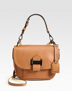 Glazed glovetan leather in structured flap-front satchel with vachetta facing.Removable adjustable top handle, 7¼-8½ drop Removable adjustable shoulder strap, 23-24½ drop Flap snap closureOne inside zip pocketTwo inside open pocketsCotton lining10¼W X 7½H X 3DImported