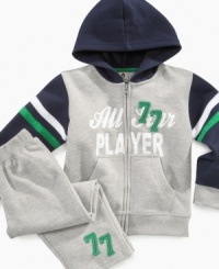 Play hard. This Clubhouse hoodie and pants set keeps him warm enough to play long into late fall evenings. Play hard. This Clubhouse hoodie and pants set keeps him warm enough to play long into late fall evenings.